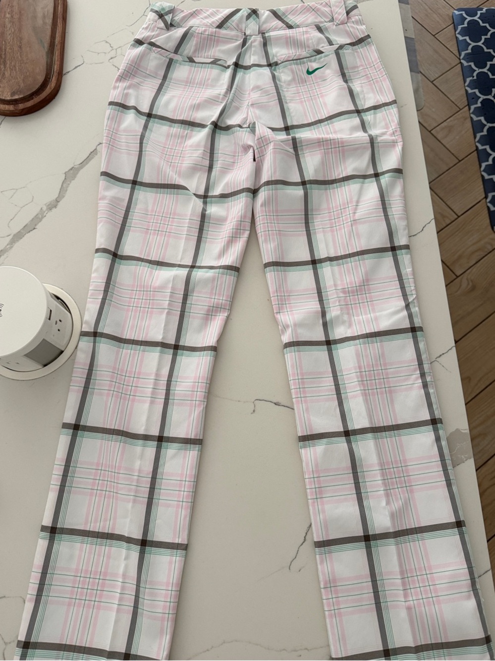 Nike Women's White Pink and Gray Plaid Chinos